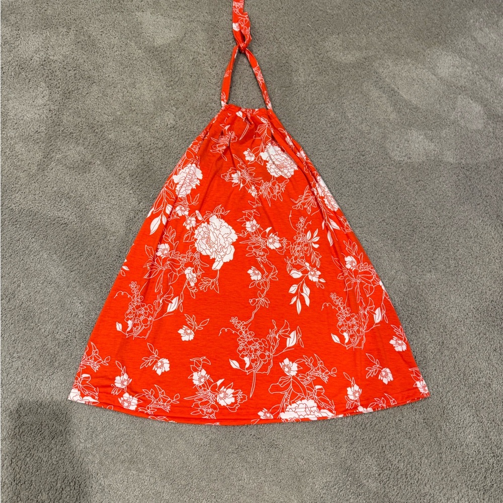 Vibrant Red Floral Halter Dress